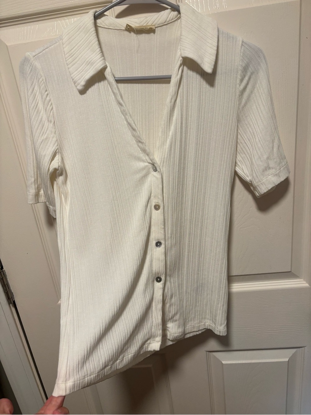 Madewell Ribbed Button Front Polo Top Ivory Cream Estimated Medium - Picture 3 of 8